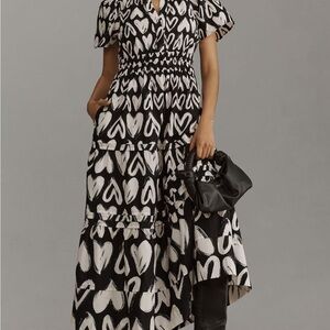Anthropologie Black and White Heart Maxi Dress